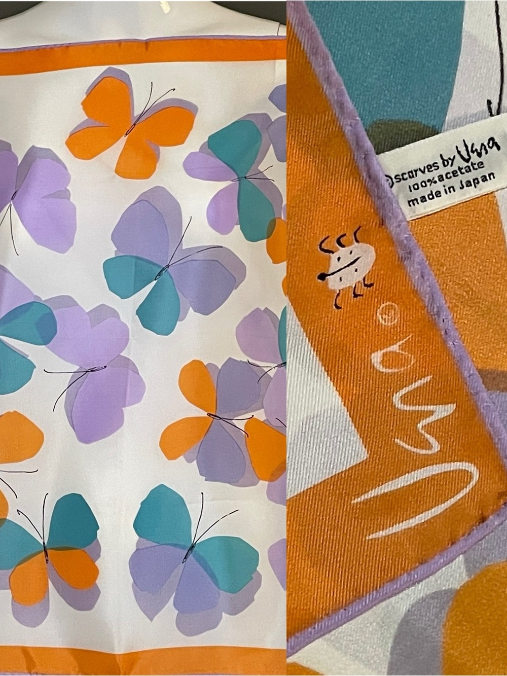Rare Unworn Vintage Vera Scarf Butterfly Print 22 In Mint Condition